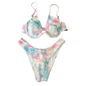 Tie Dye Pink & Blue Bikini hi-cut Underwire- Size Small